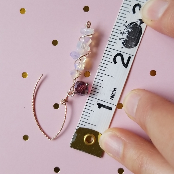 Handmade Earrings - Moonstone Chips & Dark Lilac Crystal Rondelle - EUC - Picture 7 of 7